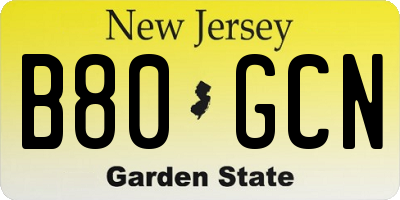 NJ license plate B80GCN