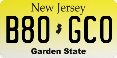 NJ license plate B80GCO