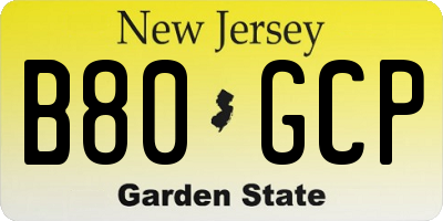 NJ license plate B80GCP