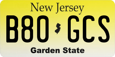 NJ license plate B80GCS
