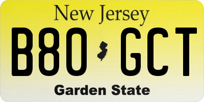NJ license plate B80GCT