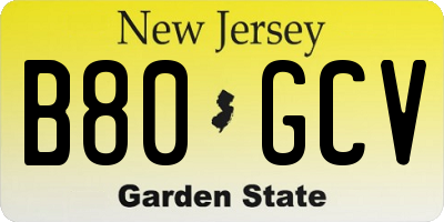 NJ license plate B80GCV