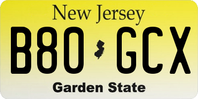 NJ license plate B80GCX