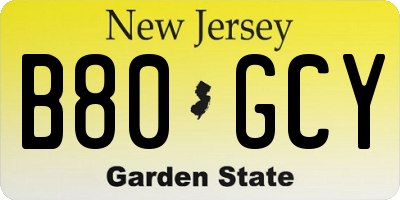 NJ license plate B80GCY