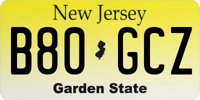 NJ license plate B80GCZ