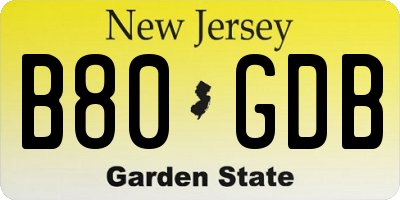 NJ license plate B80GDB