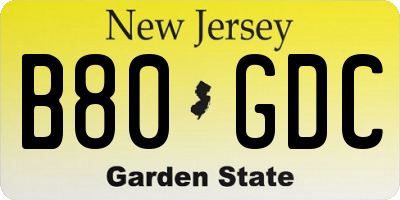 NJ license plate B80GDC
