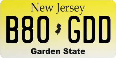 NJ license plate B80GDD
