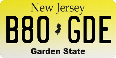 NJ license plate B80GDE