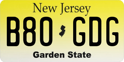NJ license plate B80GDG