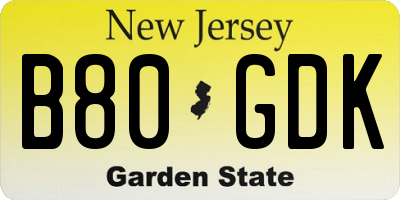 NJ license plate B80GDK