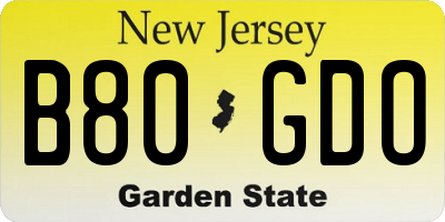 NJ license plate B80GDO