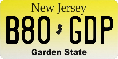 NJ license plate B80GDP