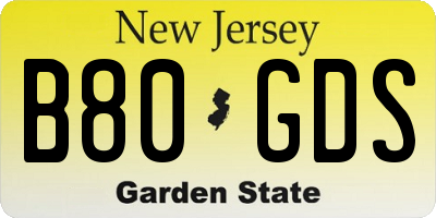 NJ license plate B80GDS