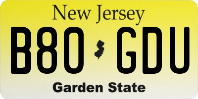 NJ license plate B80GDU