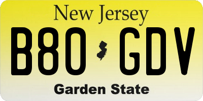 NJ license plate B80GDV