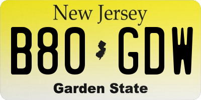 NJ license plate B80GDW