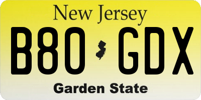 NJ license plate B80GDX