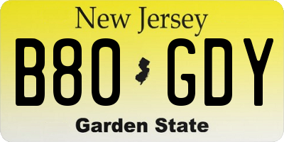 NJ license plate B80GDY