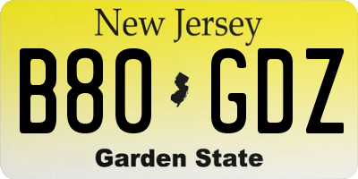 NJ license plate B80GDZ