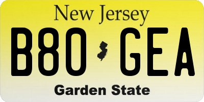 NJ license plate B80GEA