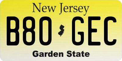 NJ license plate B80GEC