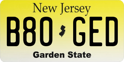 NJ license plate B80GED