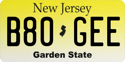 NJ license plate B80GEE