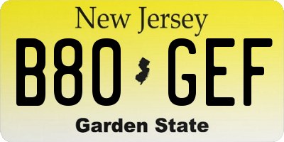 NJ license plate B80GEF