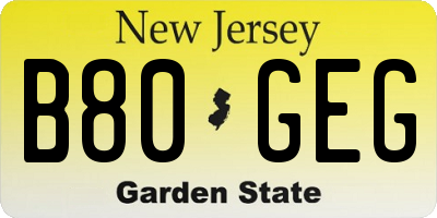 NJ license plate B80GEG