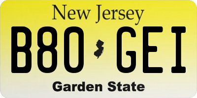 NJ license plate B80GEI