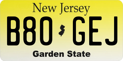 NJ license plate B80GEJ