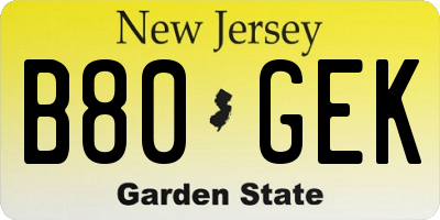 NJ license plate B80GEK
