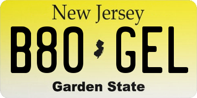 NJ license plate B80GEL