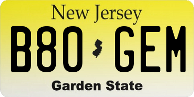 NJ license plate B80GEM