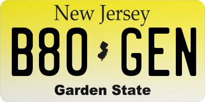 NJ license plate B80GEN