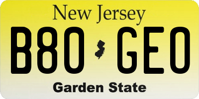 NJ license plate B80GEO