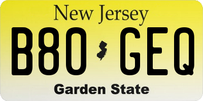 NJ license plate B80GEQ