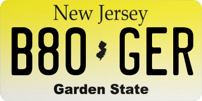 NJ license plate B80GER