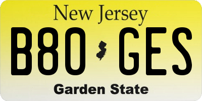 NJ license plate B80GES