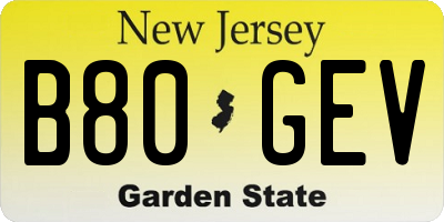 NJ license plate B80GEV