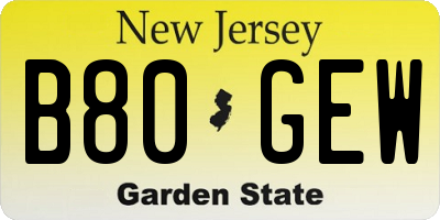 NJ license plate B80GEW