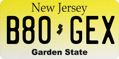 NJ license plate B80GEX