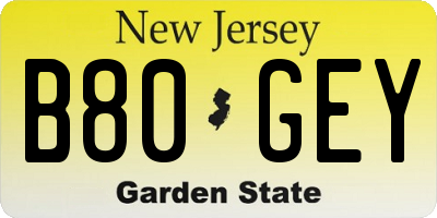 NJ license plate B80GEY