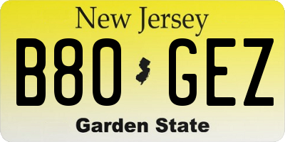 NJ license plate B80GEZ
