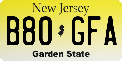 NJ license plate B80GFA