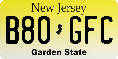 NJ license plate B80GFC