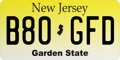 NJ license plate B80GFD