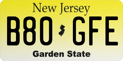 NJ license plate B80GFE