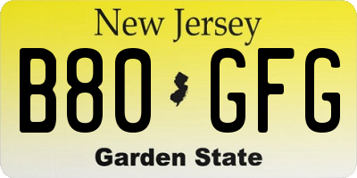 NJ license plate B80GFG